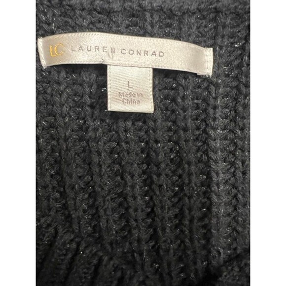 Lauren Conrad Black Crochet Sleeve Snap Front Cardigan Sweater Womens Large - Picture 9 of 12